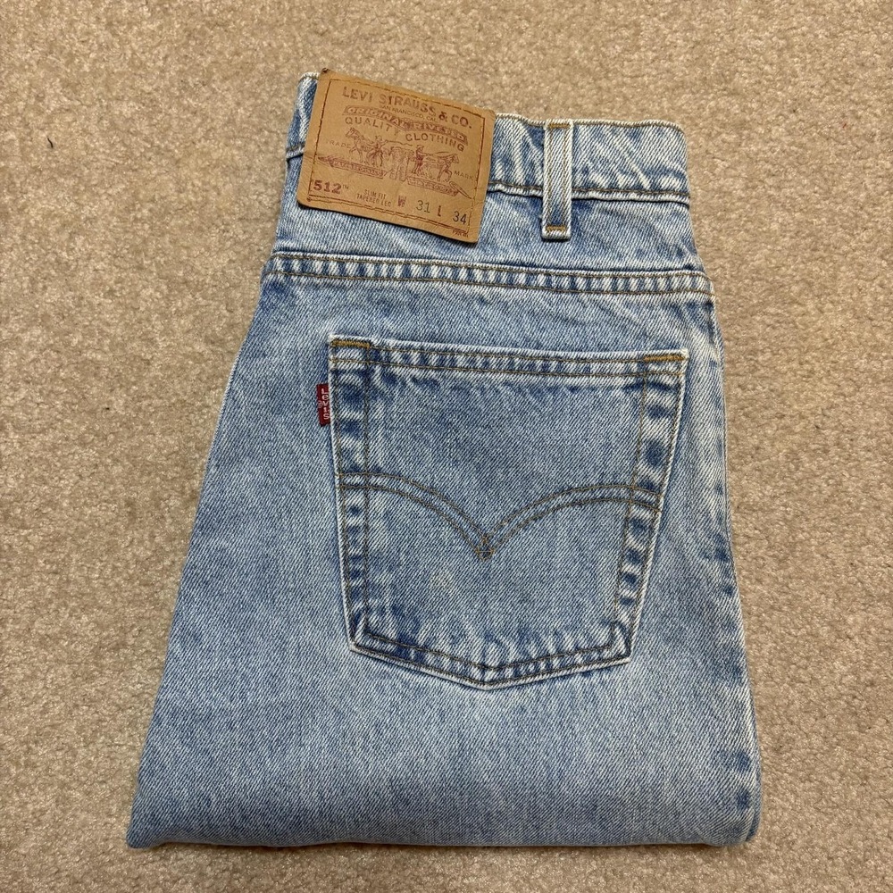 Vtg Levis 512 Jeans Mens‎ 29x33 Blue Slim Tapered Denim Pants Light Wash USA 90s - Picture 3 of 16